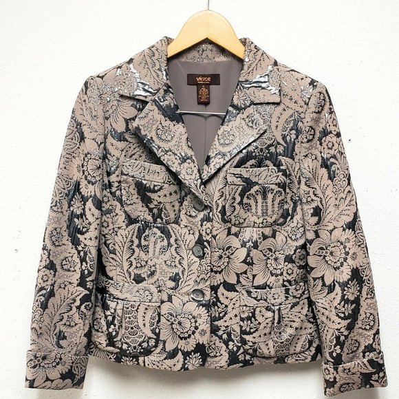 Victor Alfaro Metallic Floral Print Jacket - Picture 1 of 6